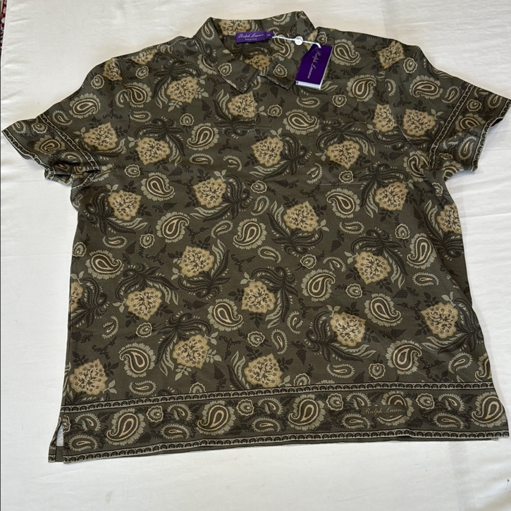 Ralph Lauren Purple Label Men's Paisley Linen Polo Shirt made in Italy